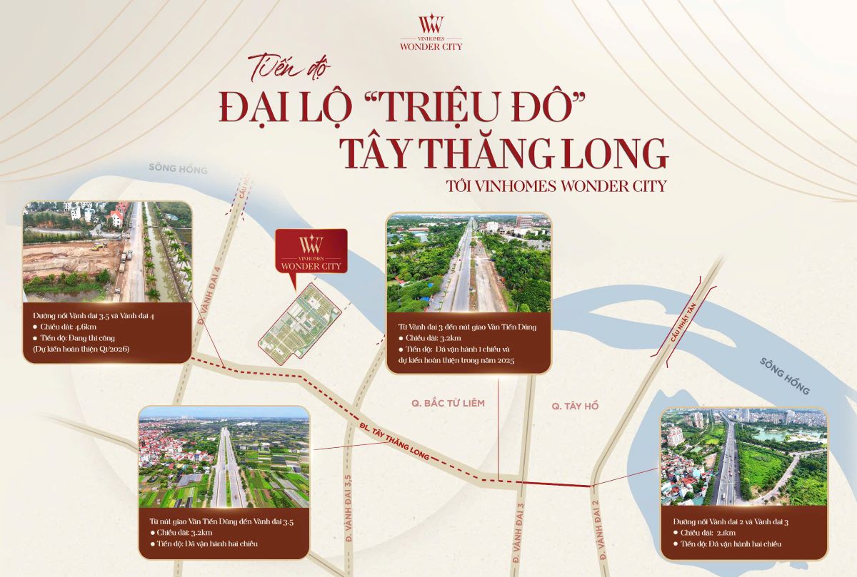 Đại lộ Tây Thăng Long hoàn thiện vào 2026, Vinhomes Wonder City hưởng lợi lớn 8 đại lộ tây thăng long